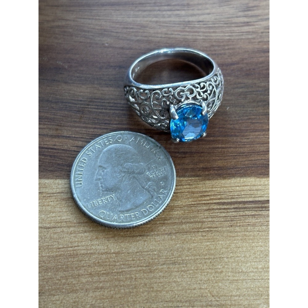 925 STERLING SILVER AND TOPAZ PIERCED SCROLLS RING RING SIZE 9 - Picture 10 of 11